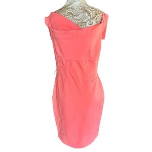 Stretch Bodycon Midi Coral Peach Pinup Dress Jackie O Sheath Dress Size Large